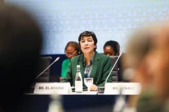 Zineb El Adaoui en séance plénière devant les deux chambres réunies du Parlement
