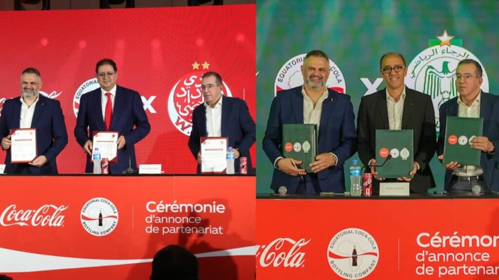 Signature du partenariat Coca-Cola avec le Raja et le Wydad à Casablanca, en présence de responsables du club et de Coca-Cola Maroc