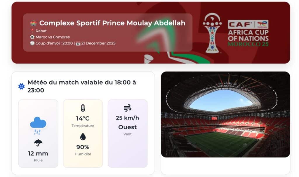 Météo match maroc comores