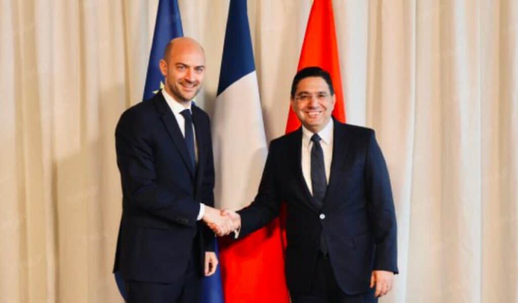 Entretien entre Jean-Noël Barrot et Nasser Bourita en marge du Sommet mondial sur l’énergie nucléaire.